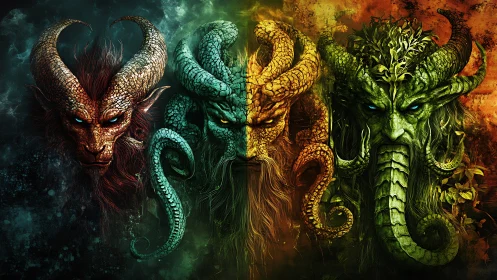 Elemental horned guardians argue over fire, frost, and root