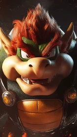 Fiery turtle-like villain grinning with bold, dramatic energy.