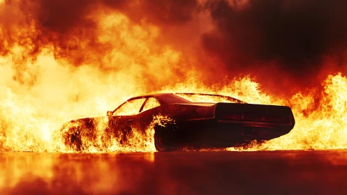 Car Engulfed in Massive Flames and Inferno.