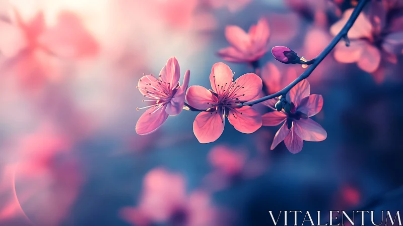 Pink Cherry Blossoms Blooming in Soft Diffused Light