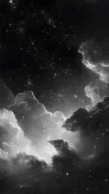 Monochrome cloud structures against dense star field backdrop.