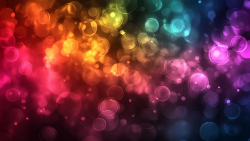 Colorful bokeh light circles in soft abstract gradient field.