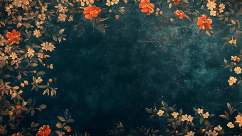 Vintage floral border on deep teal textured background.