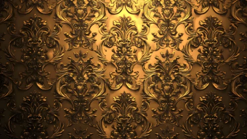 Luxurious golden baroque wallpaper with ornate embossed details.