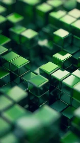 Green glass cubes form reflective geometric landscape