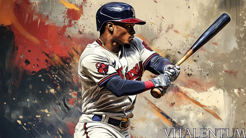 Dynamic baseball batter swings amid explosive painted energy