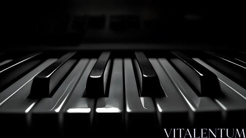 Low-key macro study of glossy piano keys with shallow focus