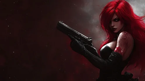Scarlet-haired gunslinger carves silence into the shadows