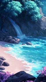 Luminous Waterfalls Meet Twilight Shores.