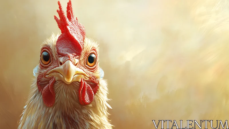 Rooster Portrait with Textured Red Comb and Cream Background.