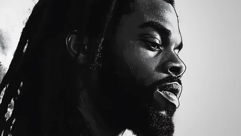 Monochrome digital portrait isolates contemplative male profile