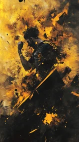 Dynamic male silhouette in explosive yellow digital abstraction.