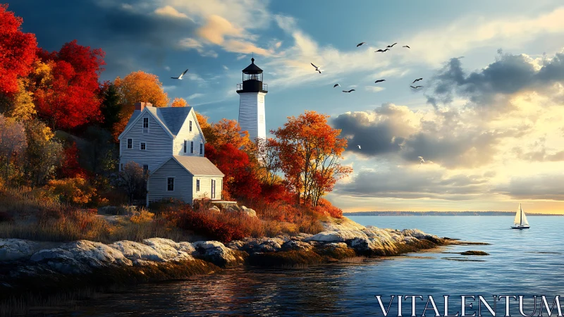 Autumn Lighthouse Watches Over Coastal Waters