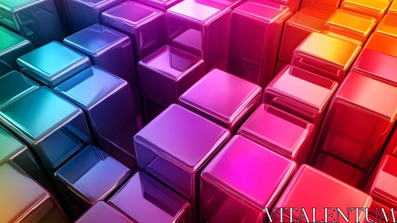 Multicolored reflective cube columns in dense geometric grid.
