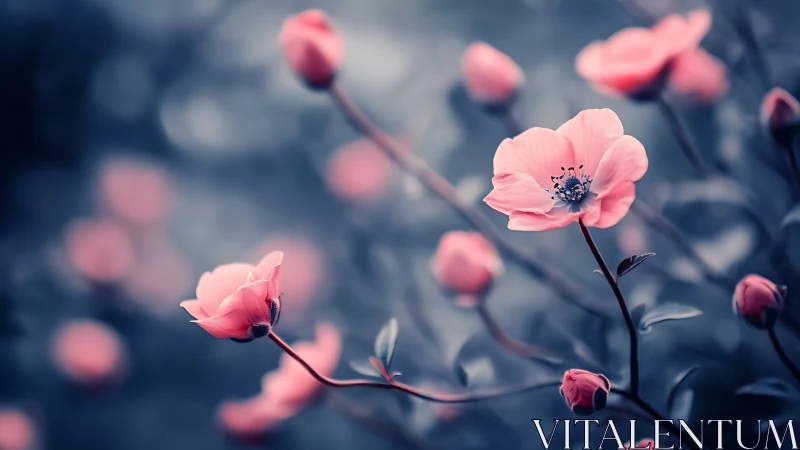 Pink Anemone Flowers in Soft Focus Garden Study.