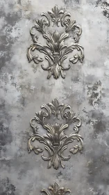 Ornate silver flourishes over weathered stone wall pattern.