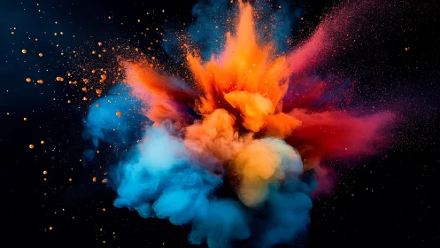 High-speed pigment cloud collision with multicolor radial burst