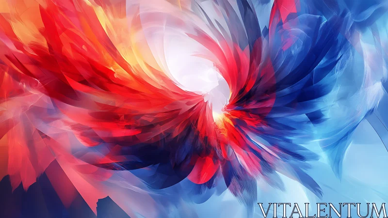 Abstract phoenix wings in red and blue digital motion.