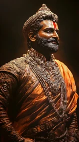 Regal warrior statue shines with rich golden textiles and pride