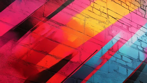 Bold diagonal neon graffiti on urban brick wall surface.