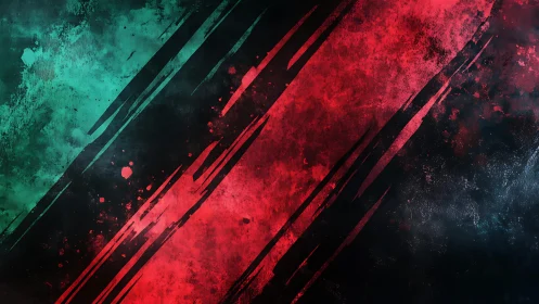 Abstract Grunge Background with Red and Teal Diagonal Streaks.