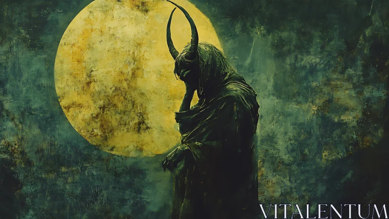 Moonlit horned wanderer lost in quiet, shadowed thought.