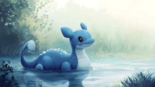 Gentle blue water creature enjoys a calm misty morning swim