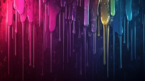 Vertical neon gradient drips with glossy liquid texture.