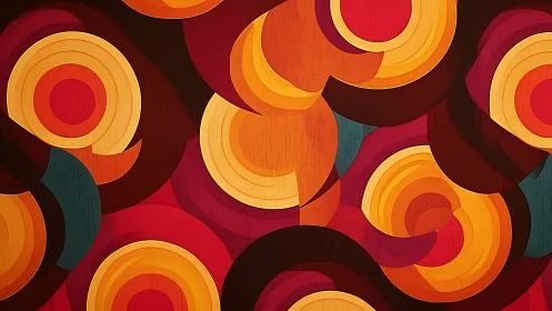 Circles in orbit: fiery retro spirals chasing twilight tones.