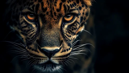 Leopard Face Portrait with Amber Eyes.
