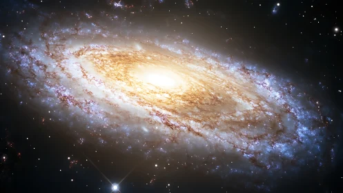 Edge-on barred spiral galaxy with luminous central bulge glow