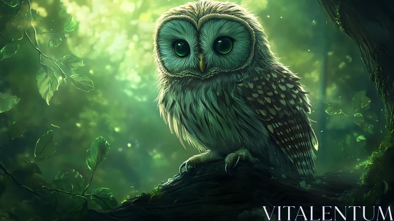 Enchanting Owl in Lush Forest, Digital Fantasy Art Style.