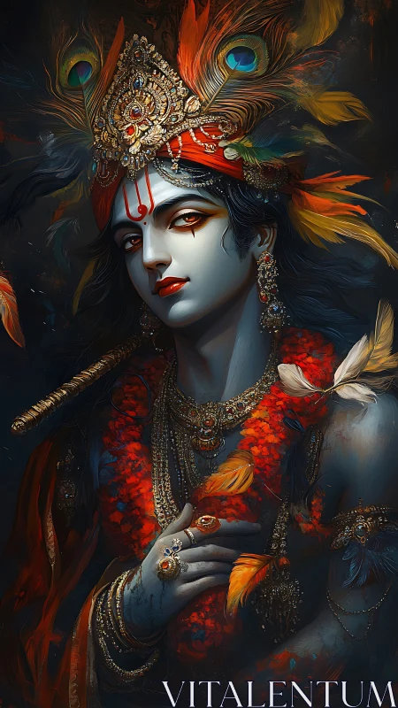 Divine blue-skinned figure with ornate crown and garlands.