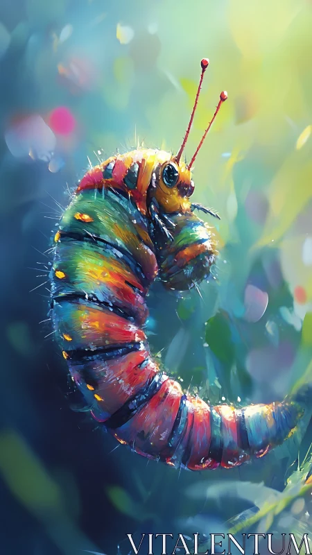 Chromatic macro study of luminescent caterpillar anatomy.