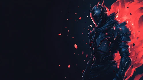 Mysterious flame‑clad warrior standing in swirling embers.