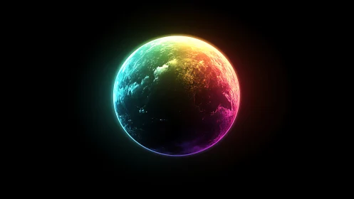 Neon-Illuminated Exoplanet Sphere with Chromatic Rim Glow.