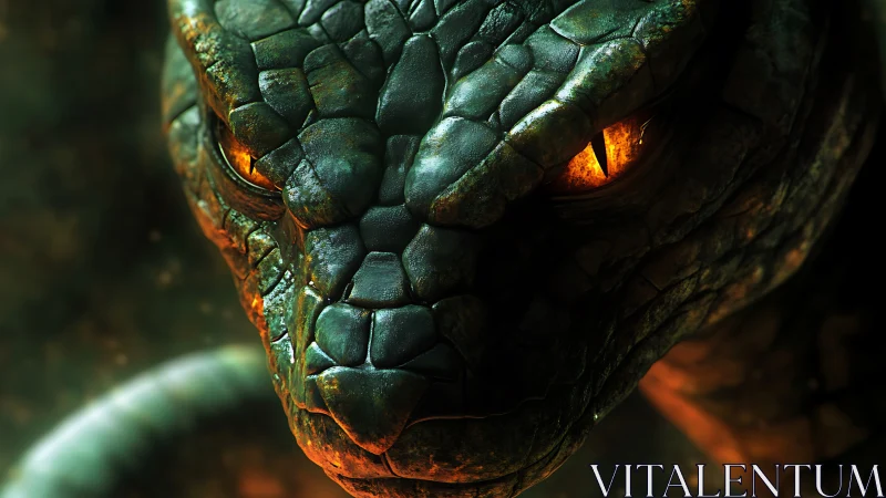 Ember-eyed serpent sentinel staring through molten dusk.