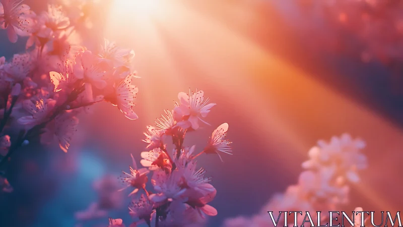 Soft sunrise glow over dreamy pink cherry blossoms.