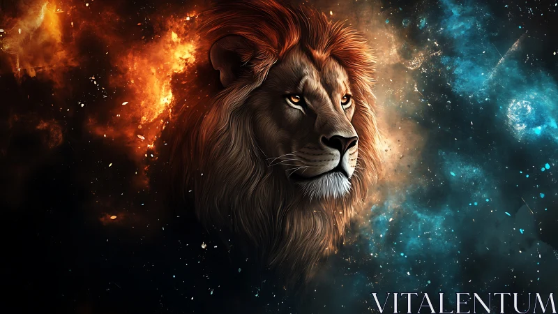 Stellar-maned lion listens to constellations burning quietly