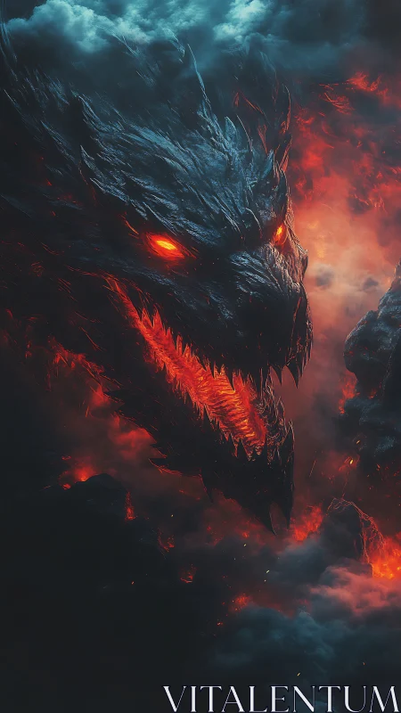 Hellfire dragon emerges from storm clouds in molten fury