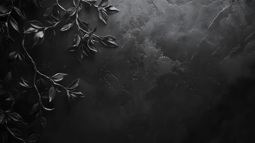 Matte black foliage on textured slate background surface