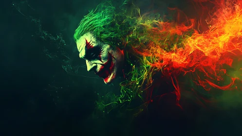 Laughing chaos spills from a neon crowned trickster&rsquo;s mind