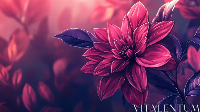 Digital Dahlia Rendered in Magenta Gradient with Sculptural Depth