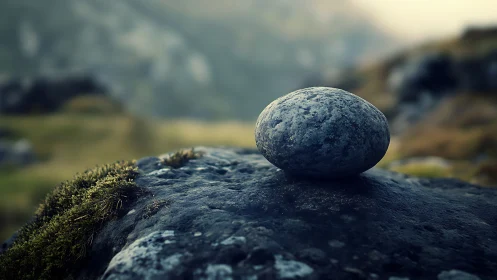 Quiet hilltop stone dreaming in soft mountain twilight.