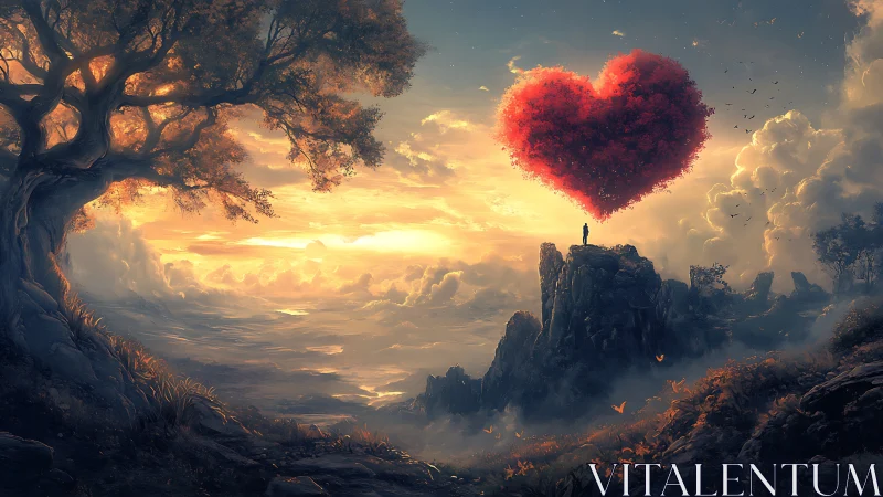 Luminous Heart Formation Floating Above Mountainous Terrain