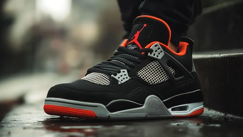 Photorealistic urban sneaker close-up with dynamic street framing.