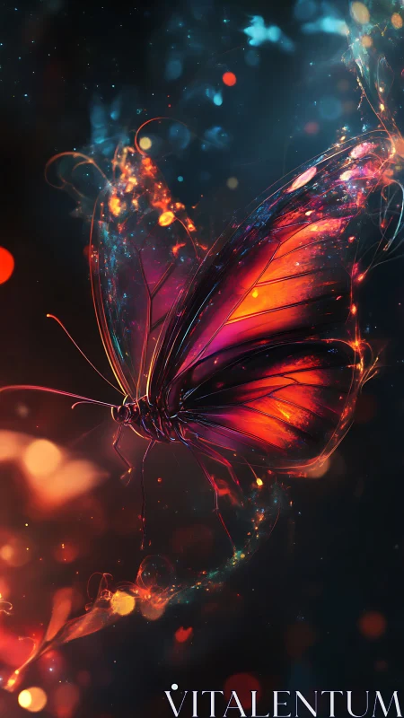 Starlit ember butterfly drifting through cosmic embers.