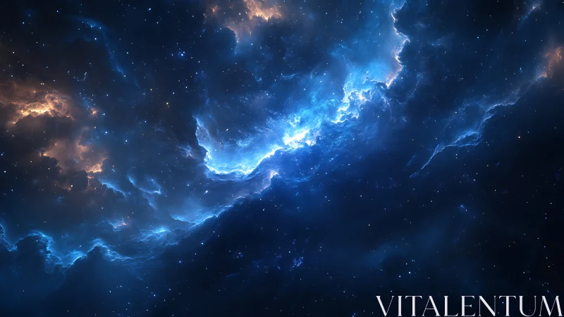 Ionized nebular stormfront with turbulent blue plasma filaments.