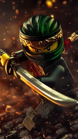 Plastic shadow warrior carves sparks through molten night