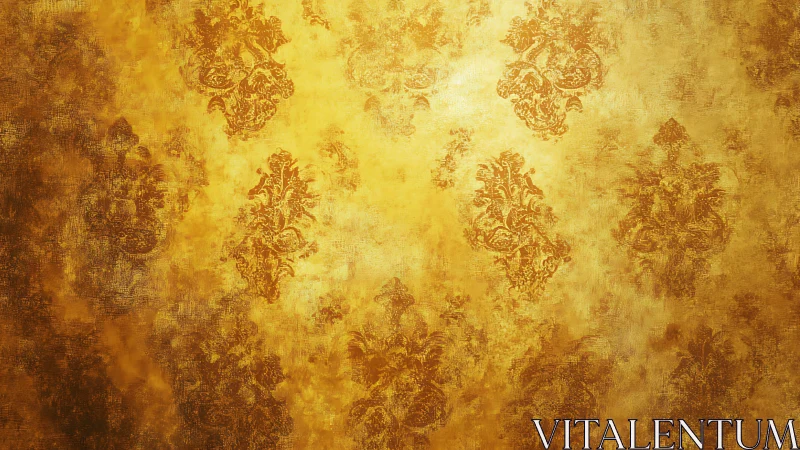 Golden baroque damask pattern over distressed wall texture